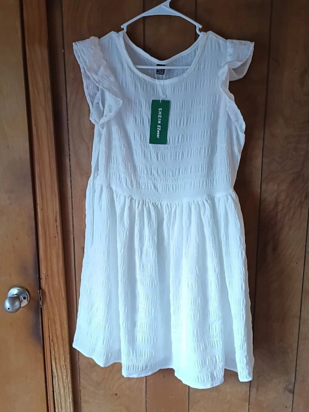 SHEIN White Textured Flutter Sleeve Dress – Size Large – NWT